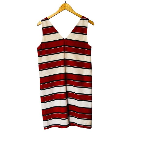 Mango Striped Sleeveless V Neck Shift Dress Size 4 Orange Multi - Picture 2 of 6